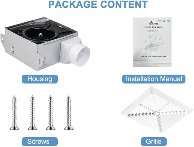 Bathroom Exhaust Fan 50 CFM 1.0 Sone, 3-Inch Duct, Energy Star Certified - Image 6