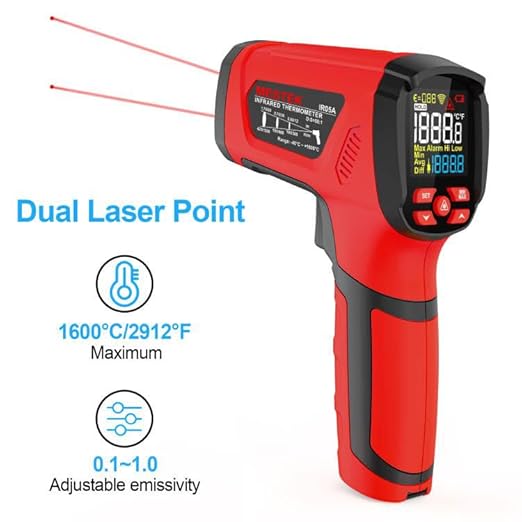-40℉~2912℉ MESTEK Infrared Thermometer High Temperature Gun, 50:1 Dual Laser - Image 9