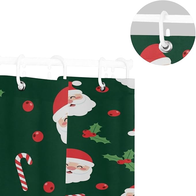 Christmas Santa Leaf Green Shower Curtain Liner 72×72 inch - Image 5