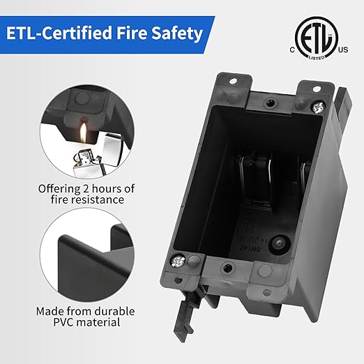 Black Switch Outlet Box 1-Gang Extra Deep, 14 Cu In High-Grade Fire Rated - Image 6