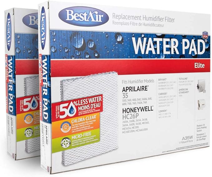 BestAir Replacement Humidifier Filter Water Pad Elite A35W Filter, 2 Pack. Fits by FreudenbergFiltrationTechnologies