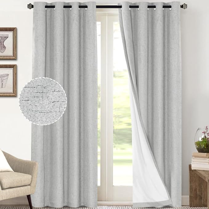 PrinceDeco 100% Blackout Curtains 108 Inches Long 2 Panels Set Burlap Vintage - Image 9
