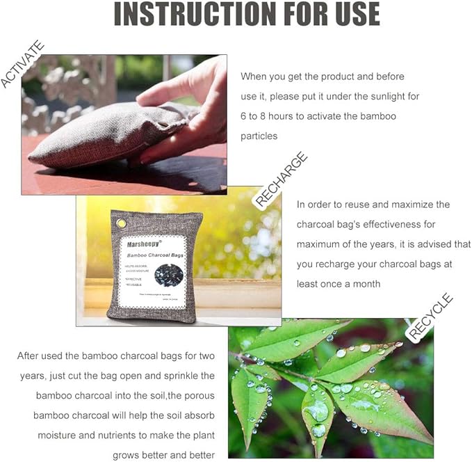 Marsheepy 12 Pack Bamboo Charcoal Shoe Deodorizer Bags, Activated Charcoal Odor - Image 7