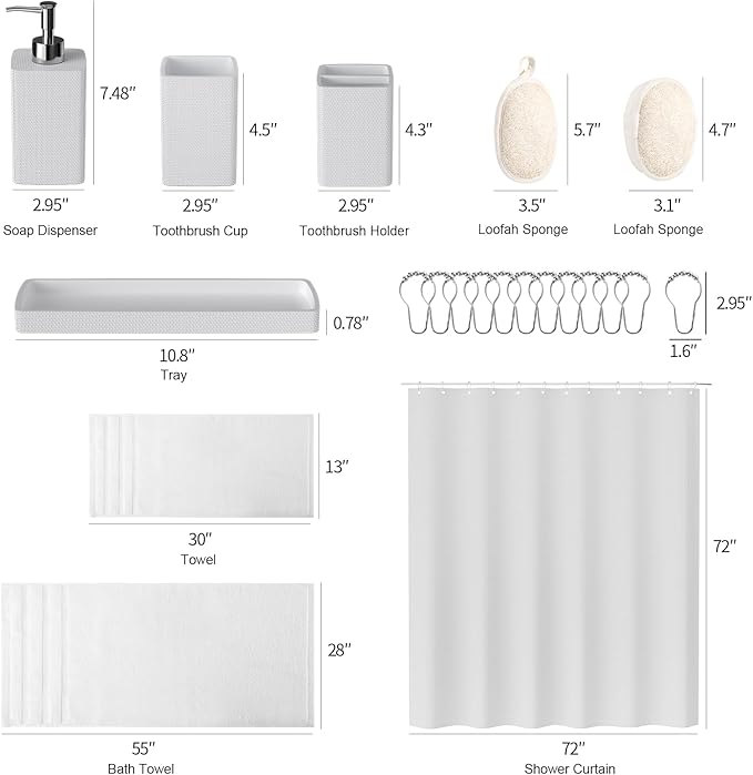 Resin White Bathroom Set, Bath Towel Set, Natural Loofah Sponge, Soap Dispenser - Image 8