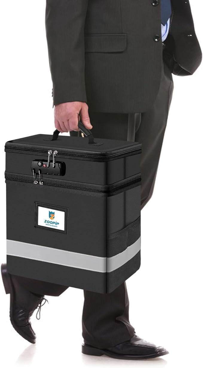 Fireproof File Box with Lock, 2 Layer Document Box Storage Organizer, Suitable - Image 6