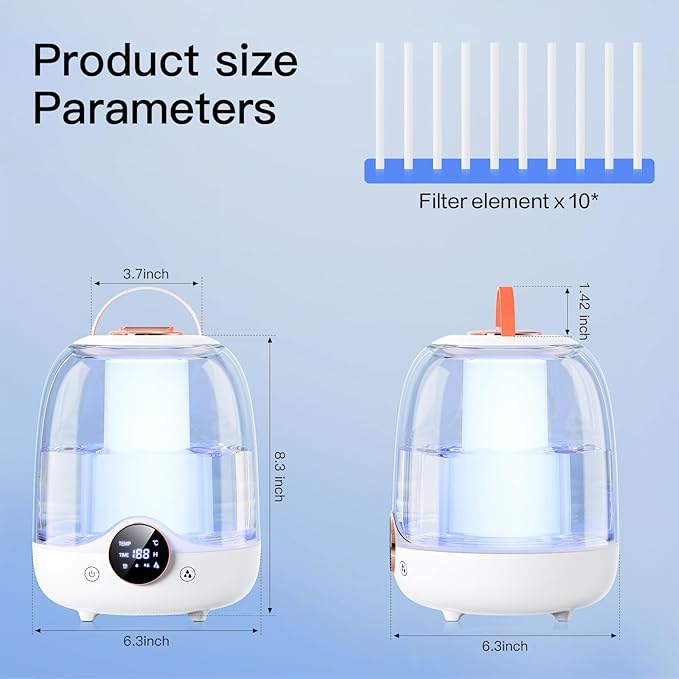 Humidifiers for Bedroom, 3L Tank for 30H 20dB Quiet Mist Time, Dual Nozzles - Image 8