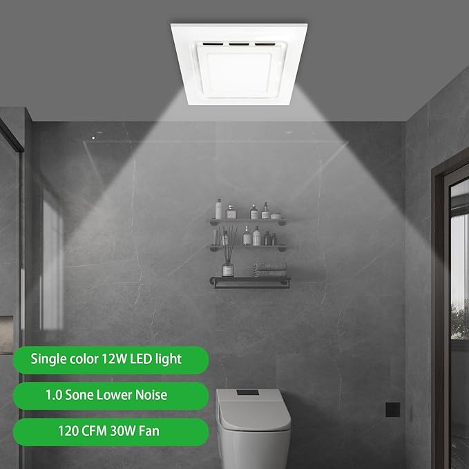 12" Exhaust Fan with Light, 144 CFM Silent Exhaust Fan with 6500K 12W LED Light - Image 7