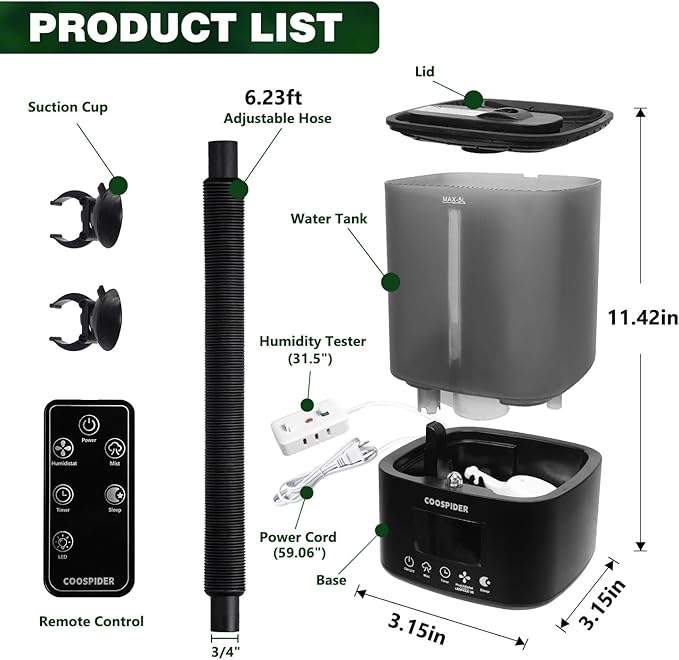 Coospider 5L Reptile Fogger Humidifier, Automatic Humidifiers - Image 9