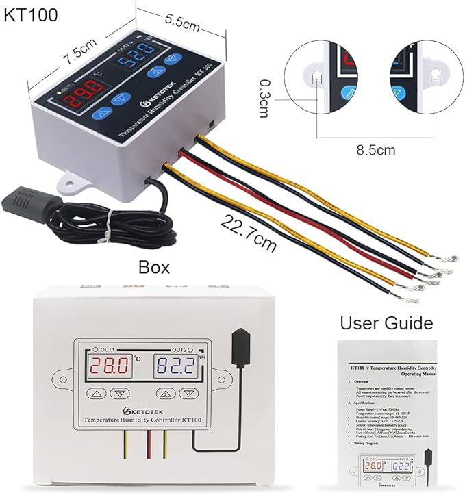 KETOTEK KT100 Humidity Temperature Controller 120V 10A Fahrenheit Digital - Image 7