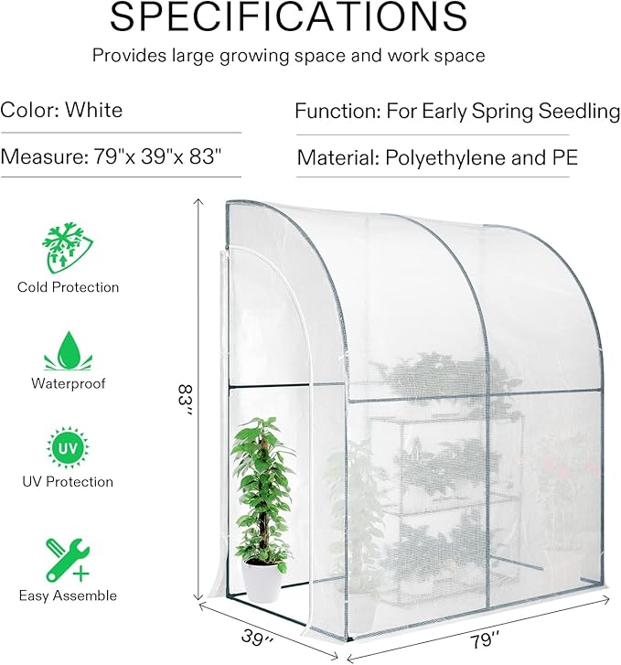 VIVOSUN Mini Lean-to Greenhouse, 6.6’ x 3.3’ x 6.9’ Portable Wall House - Image 7