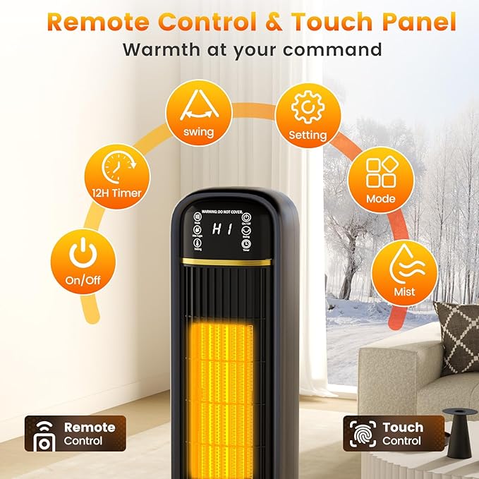 Auertech 35" Space Heater and Fan Combo, 1500W Tower Heater - Image 8