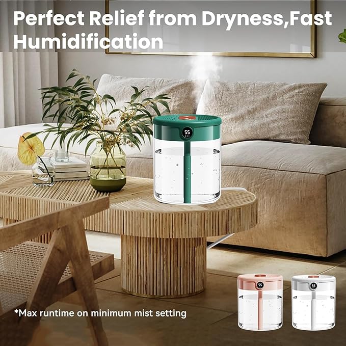 Dreamzy Humidifier for Large Room Cool Mist Bedroom Desktop Double Nozzle Cool - Image 8