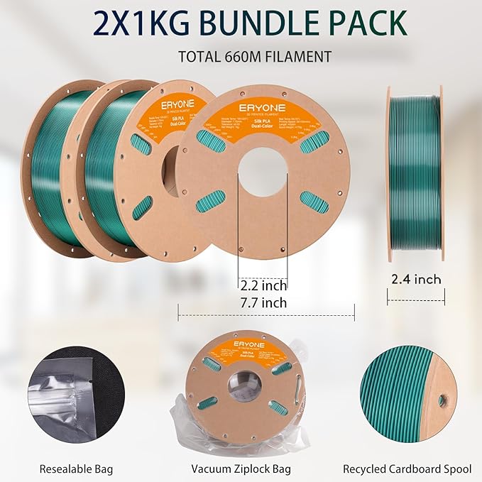 ERYONE Silk Dual Color PLA Filament 3D Printer 1.75mm +/- 0.03mm, Bicolor - Image 6