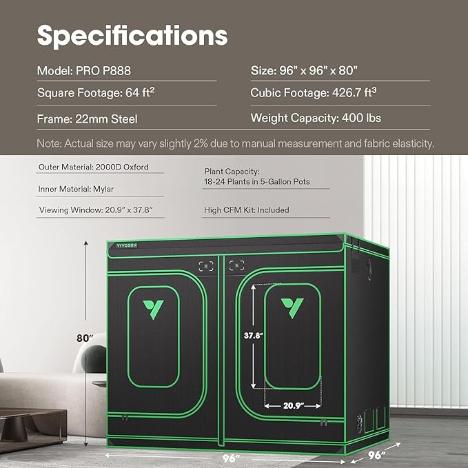 VIVOSUN P888 8X8 PRO Grow Tent, - Image 9
