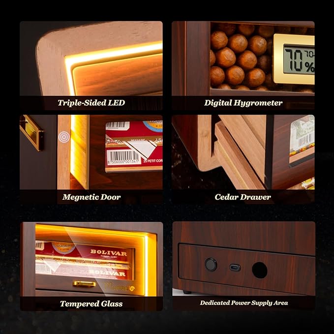 Desktop Cigar Humidor Cabinet Triple-Sided Light - Image 7