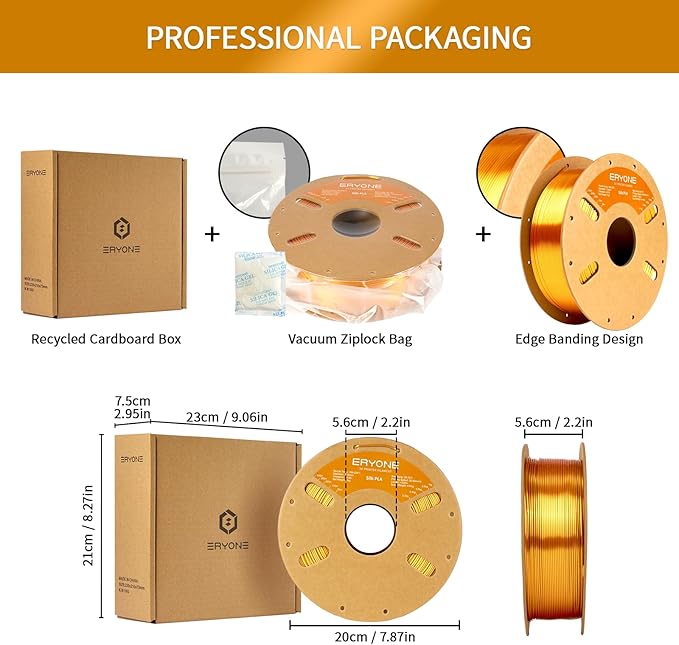 ERYONE Silk PLA Filament for 3D Printer, 1.75mm +/- 0.03mm, Liquid Gold - Image 7