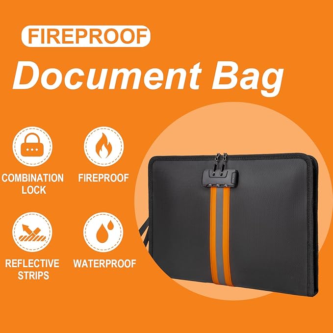 Fireproof Document Bag with Lock,13"×9.2" Fireproof Money Bag,with Zipper and - Image 8