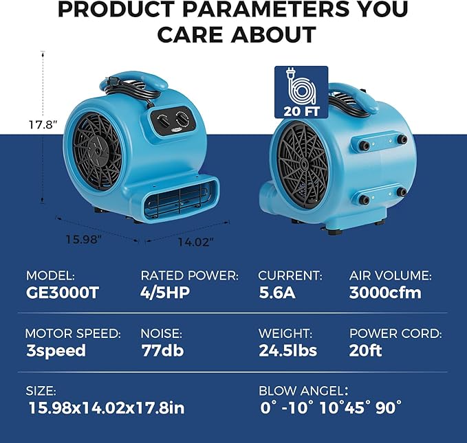 ALORAIR 3000 CFM Air Mover Blower Fan - Image 8