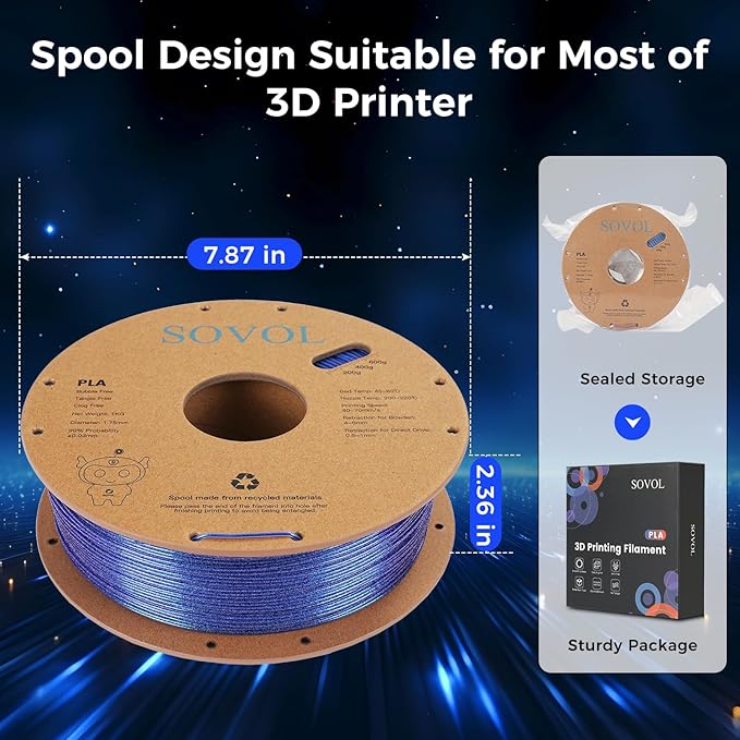 Sovol Silk PLA Filament with Blue Glitter 1kg 1.75mm, Color Changeable 3D - Image 7