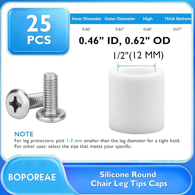 25 Pcs 1/2" Round Chair Leg Tips Caps, Silicone Rubber Furniture Leg Floor - Image 9
