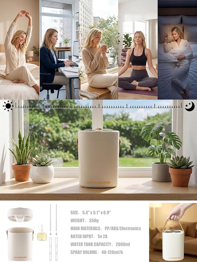 Humidifier, Essential Oil Diffuser, 2L Top Fill Humidifiers - Image 8