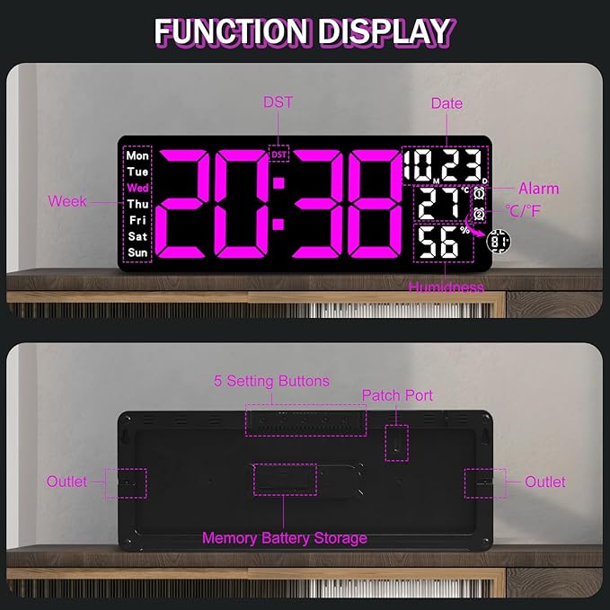 JoFomp 17.3" Large Digital Wall Clock, LED Digital Clock Large Display - Image 8