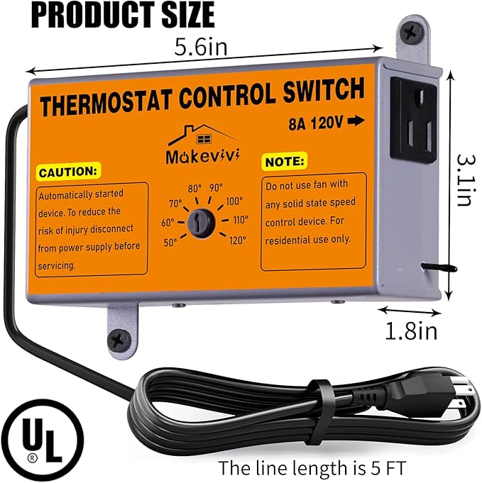 Attic Fan Thermostat-Control, Adjustable Thermostat - Image 7
