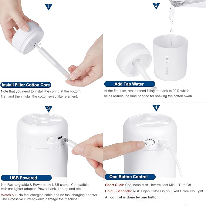 Portable Mini Humidifier, 300ml USB Cool Mist Small Humidifier - Image 9