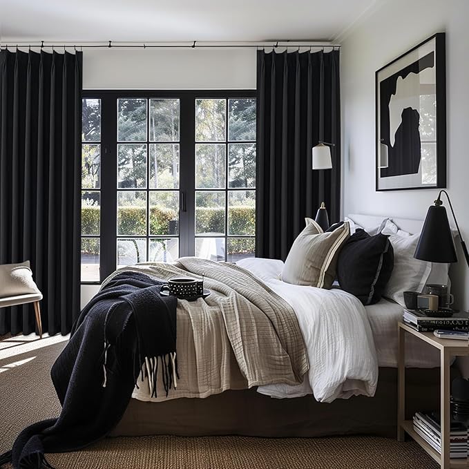 Long Black Blackout Boho Curtains, Linen Darkening Curtains - Image 8