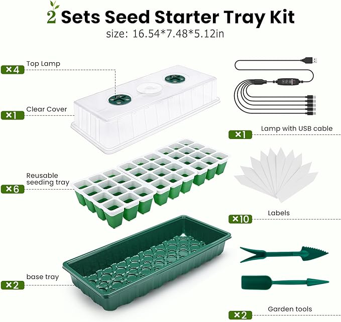 2 Packs Seed Starter Tray with Grow Lights, 72 Cells Silicone Seed Starter Kits - Image 8