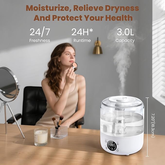 Humidifiers for Bedroom Baby, QWUE Top Fill 3L Humidifier Large Room, 28dB - Image 7
