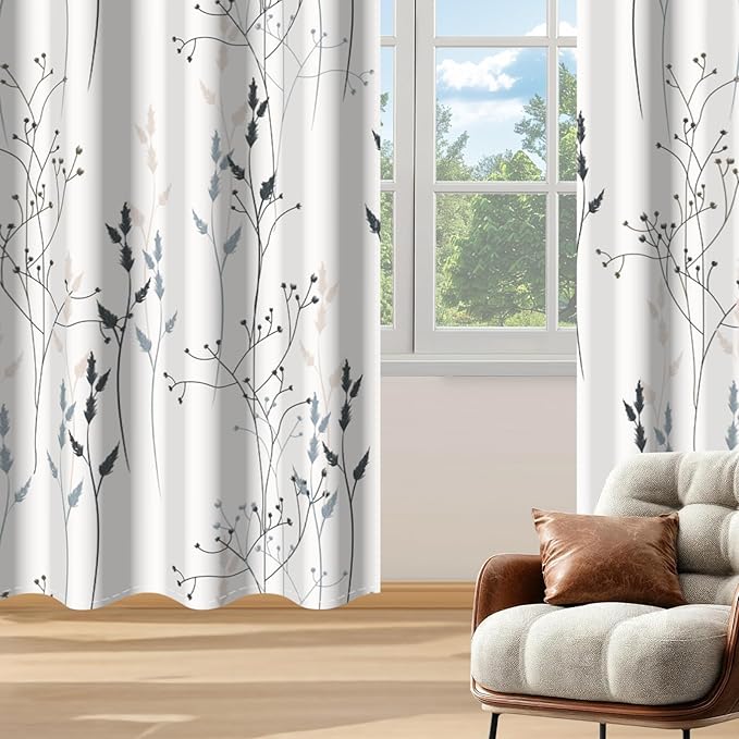 White Leaves Blackout Curtains 84 Inches, Room Darkening Curtains - Image 8