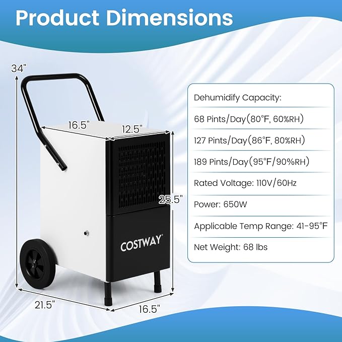 COSTWAY 189 Pints Commercial Dehumidifier - Image 8