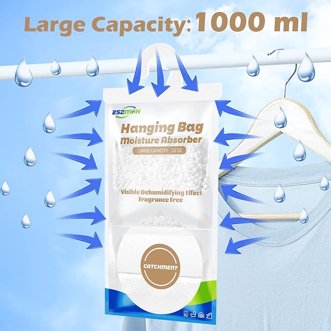 ZSZMFH 12 Pack Moisture Absorber Hanging Bags, Fragrance Free Humidity Packs - Image 8