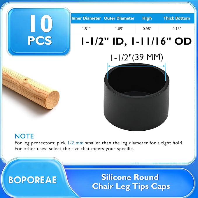 10 Pcs 1-1/2" Round Chair Leg Tips Caps, Silicone Rubber Furniture Leg Floor - Image 9