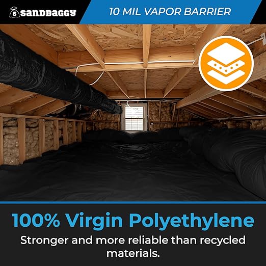 Sandbaggy 10 ft x 100 ft Vapor Barrier 10 Mil | Polyethylene | Black Plastic - Image 7