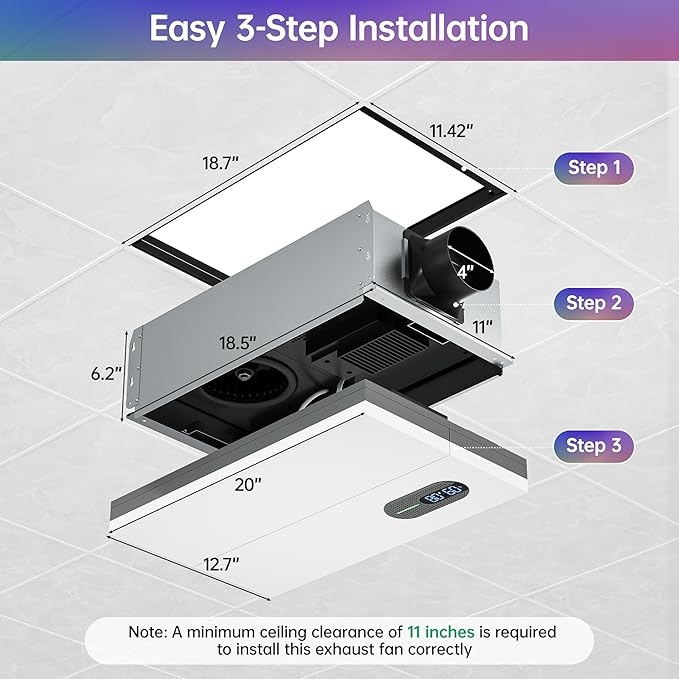 Bathroom Exhaust Fan with Heater, Odor & Humidity Sensors, 230 CFM Quiet - Image 9