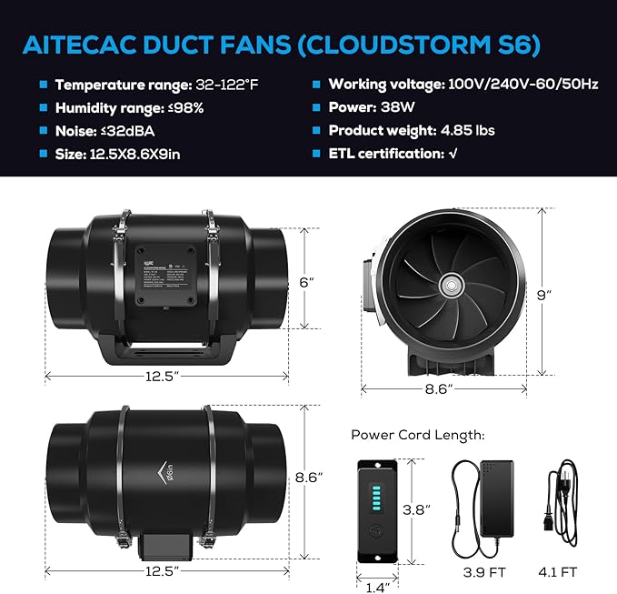 Inline Duct Fan 6 Inch Ventilation Exhaust Fan - Image 9