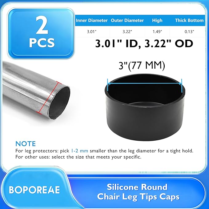 2 Pcs 3" Round Chair Leg Tips Caps, Silicone Rubber Furniture Leg Floor - Image 9