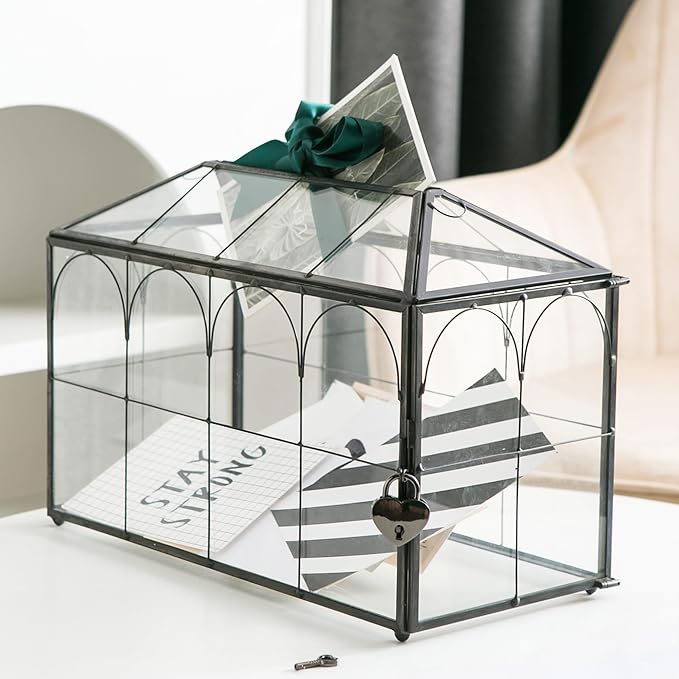 Wedding Card Box with Slot, 12.6'' Large Glass Card Boxes - Image 8
