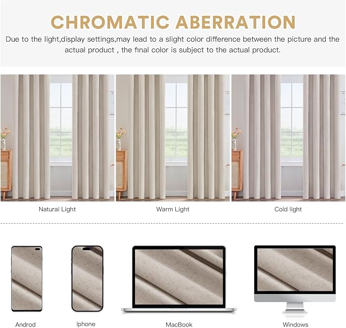 PrinceDeco Thick Linen Blackout Curtains Room Darkening Curtains 84 Inch Length - Image 8