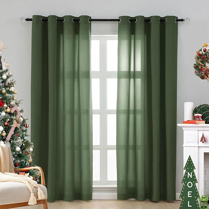 L.Z.E Olive Green Privacy Curtains 96 Inches Long 2 Panels Set, Light Filtering - Image 8