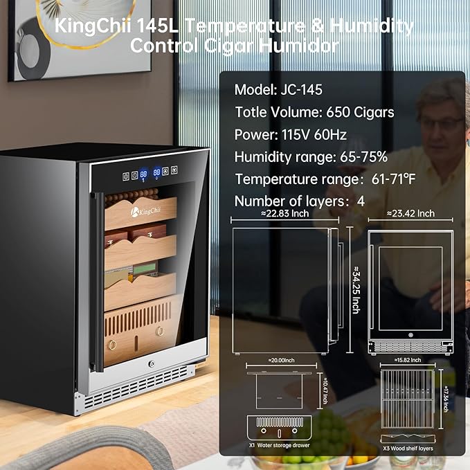 KingChii 145L Electric Cigar Humidor Temperature & Humidity Control, - Image 6