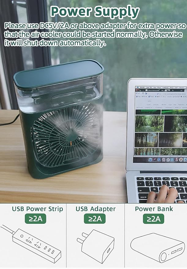 3-in-1 Mini Mist Fan with Humidifier and 7-Color LED Light, USB Powered - Image 6