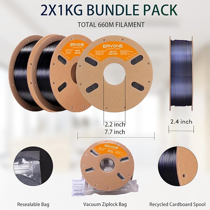 ERYONE Silk Dual Color PLA Filament 3D Printer 1.75mm +/- 0.03mm, Bicolor - Image 6