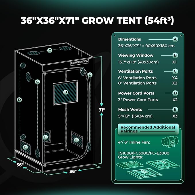 MARS HYDRO Grow Tent 90 x 90 x 180 cm, Indoor Grow Tent, Reflective Mylar Grow - Image 9