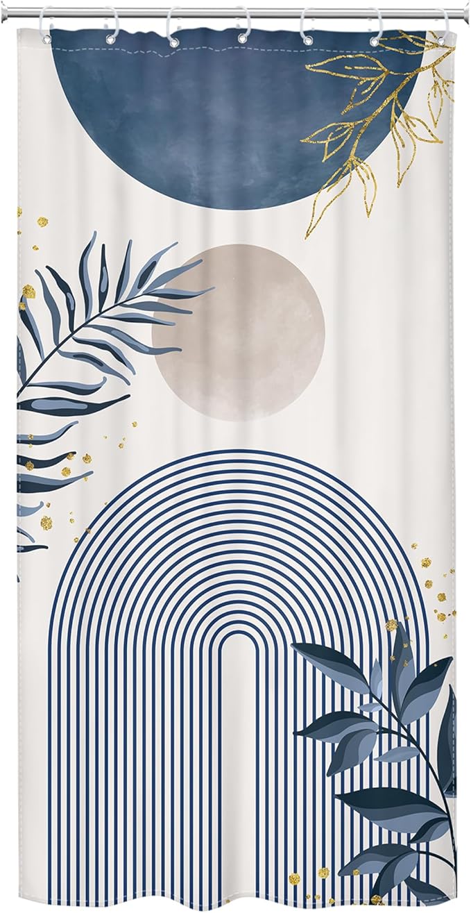 Small Stall Boho Shower Curtain 36Wx72H RV Blue Modern Mid Century Abstract - Image 7