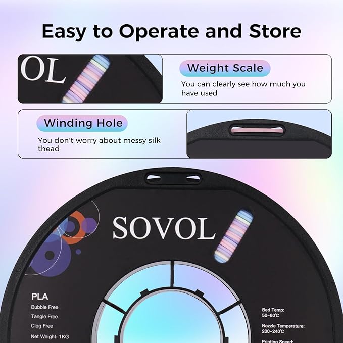 Sovol 3D Printer Silk Shiny Multicolored Gradient Fast Change Rainbow PLA 1kg - Image 7