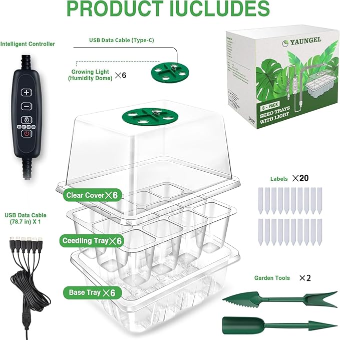 YAUNGEL Seed Starter Tray with Grow Light, 6 Pack Seed Starter Kit with Timing - Image 7