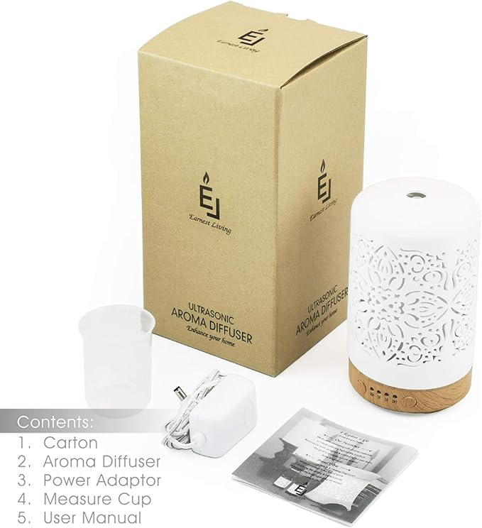 Earnest Living Essential Oil Diffuser White Ceramic Diffuser 100 ml Timers - Image 8